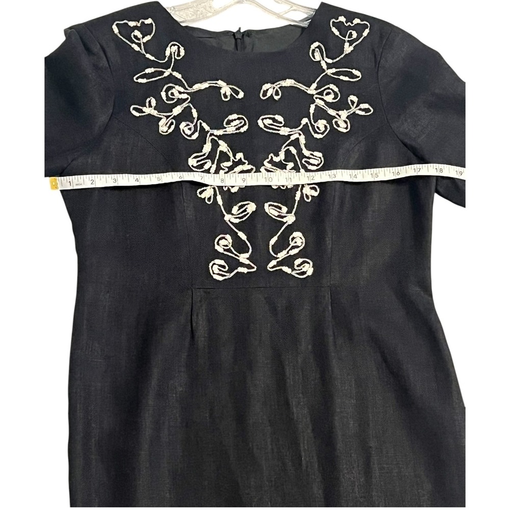 Carole Little Petite Black Linen Embroidered Dress 6P - Picture 8 of 9